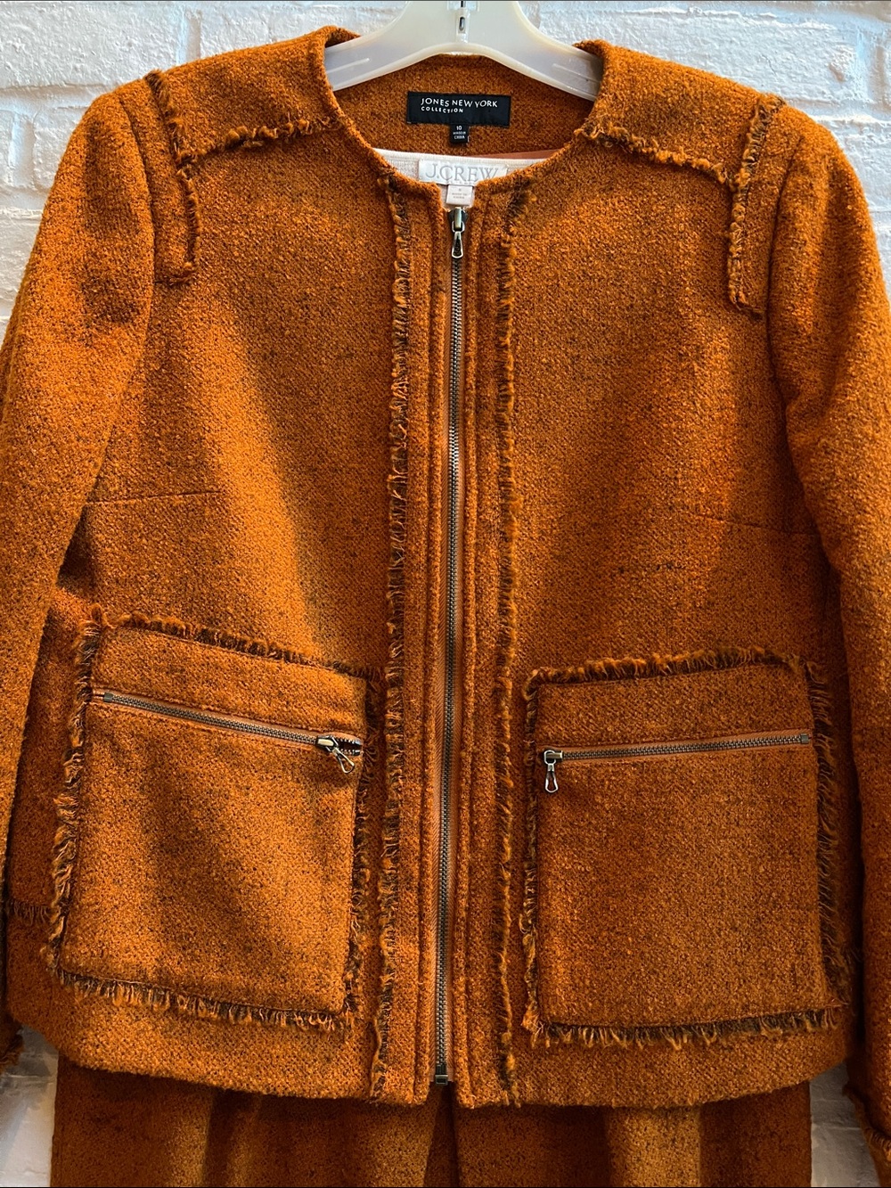 JONES OF NY Classic Wool Blend Rust TWEED suit Contemporary Modern Textured - Picture 5 of 16